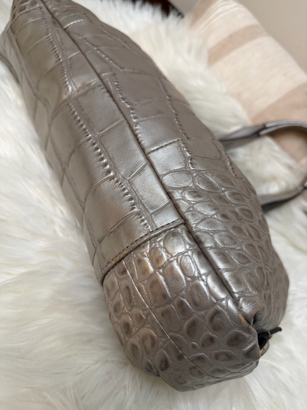 Coach Metallic Silver Croc-Embossed Tote#F20345 - Picture 7 of 15